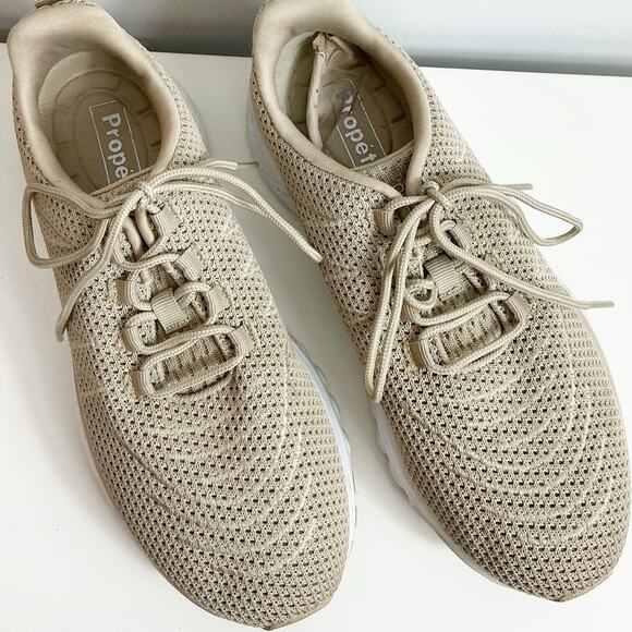 Propet Womens Tour Knit Shoes Tan/Sand White WAA112M Size 8.5 Wide - Picture 1 of 7